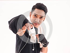 Happiness man doing exercise with boxing punch