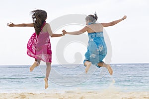 Happiness Mother and Girl Jumping