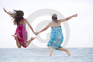 Happiness Mother and Girl Jumping