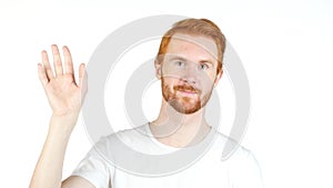 happiness and people concept - Red hair man waving hand