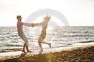 Happiness and romantic Scene of love couples partners on the Beach