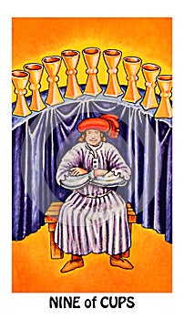 Nine of Cups Tarot Card Happiness Success Wishes Coming True Realising Dreams The Good Life Abundance Prosperous Rewards photo