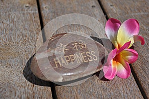 Happiness Wish Stone With Frangipani Flowers