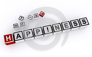 happiness word block on white