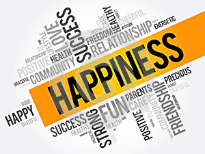 HAPPINESS word cloud collage, concept background