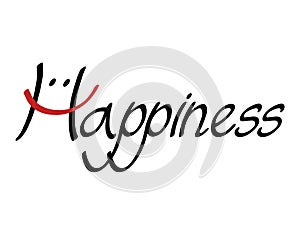 Happiness word handwritten on white background