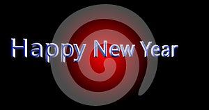 Happpy new year on the red circle with black backgrounds.