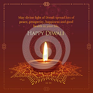 Happt diwali wished greeting card design with burning diya