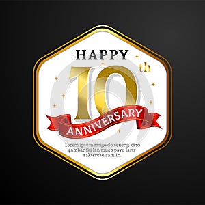 Happy 10th Anniversary greeting card vector design. hexagonal frame paper background with text