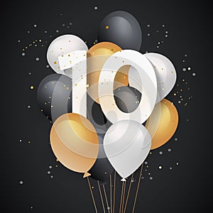 Happy 10th birthday balloons greeting card background.
