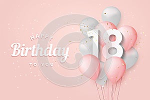 Happy 18th birthday balloons greeting card background.