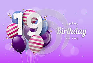 Happy 19th birthday greeting card with balloons.