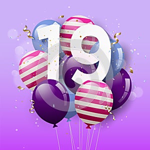 Happy 19th birthday greeting card with balloons.