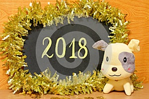 Happy 2018 New Year card - Yellow dog Stock Photos