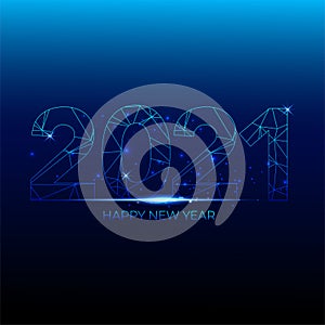 Happy 2021 new year blue number with bright sparkles. Festive premium design template for greeting card, calendar, banner. glowing