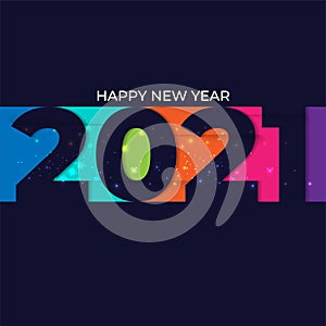 Happy 2021 new year colorful number with bright sparkles. Festive premium design template for greeting card, calendar, banner.