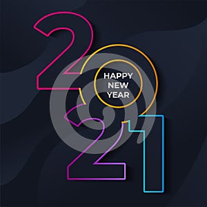 Happy 2021 new year colorful number with bright sparkles. Festive premium design template for greeting card, calendar, banner.