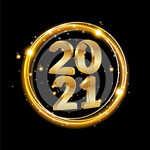 Happy 2021 new year golden number with bright sparkles. Festive premium design template for greeting card, calendar, banner.
