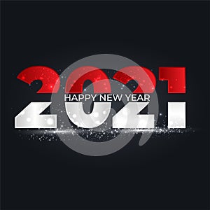 Happy 2021 new year red and white number with bright sparkles. Festive premium design template for greeting card, calendar, banner