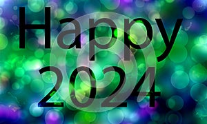 happy 2024 with background blue green background circles like underwater