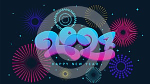 Happy 2024 New Year background. Festive fireworks. Vector illustration