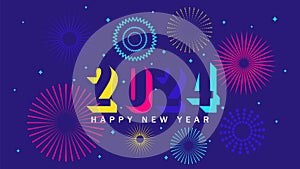 Happy 2024 New Year background. Festive fireworks. Vector illustration