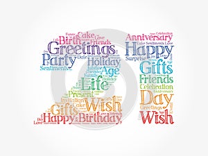 Happy 21st birthday word cloud, holiday concept background