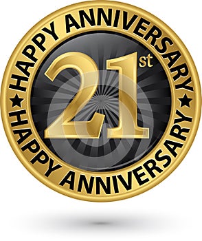 Happy 21st years anniversary gold label, vector