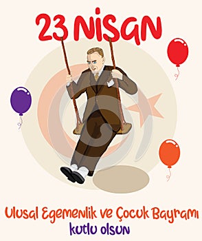 Happy 23 april National Sovereignty and childrens day vector Turkish: 23 nisan ulusal egemenlik ve cocuk bayrami kutlu olsun