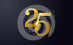 Happy 25th Anniversary Background Template. For Celebration, Invitation Card, And Greeting Card Or Wedding Anniversary. With Black