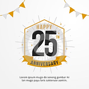Happy 25th anniversary logo badge. minimal birthday event background vector design