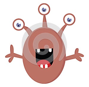Happy 3 eyed monster with open mouth illustration vector