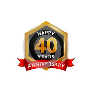 Happy 40 years golden anniversary logo celebration with diamond frame and ribbon