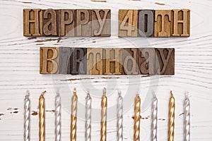 Happy 40th Birthday Spelled in Type Set