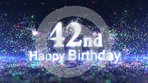 Happy 42nd birthday wish with colored particles, happy birthday greeting