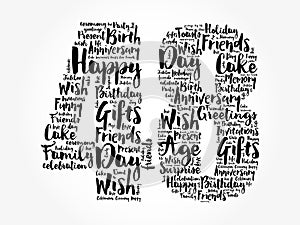 Happy 48th birthday word cloud, holiday concept background