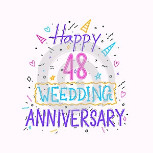 Happy 48th wedding anniversary hand lettering. 48 years anniversary celebration hand drawing typography design