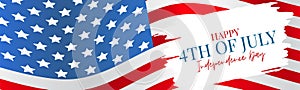 Happy 4th of July banner or header. USA Independence Day simple design concept. National United States of America flag.