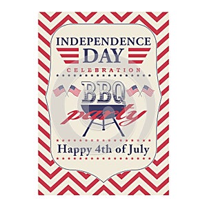 Happy 4th of July BBQ grill poster. Template for fourth of July BBQ party. USA independence day background. Vector EPS