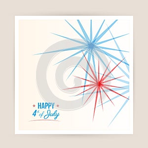 Happy 4th July. Blue and red fireworks. Vector illustration, flat design