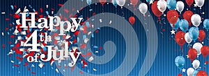 Happy 4th July Confetti Balloons Stars Blue Vintage Header