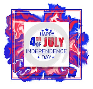 Happy 4th of July, Independence day. Abstract watercolor shape in flag colors for USA Independence day holiday. Square template