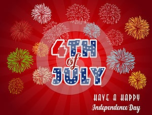 Happy 4th July independence day with fireworks bacground