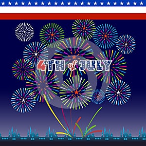 Happy 4th July independence day with fireworks bacground