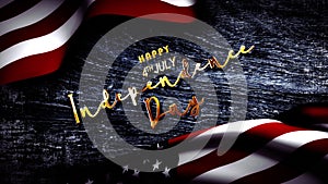 Happy 4th July Independence Day golden shine light text