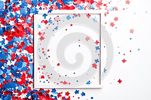 Happy 4th of July, Independence Day greeting card horizontal banner. Happy July Fourth concept. American flags, ribbons