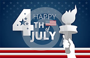 Happy 4th of July Independence Day USA blue background with liberty flames vector illustration