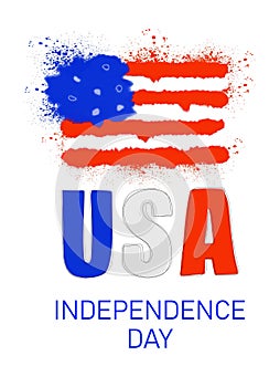 Happy 4th of July, Independence day. Watercolor US flag . Template for holiday background, invitation, flyer