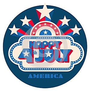 Happy 4th of July pop art logo with star burst