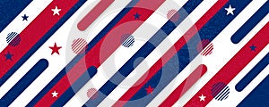 Happy 4th of July USA Abstract Independence Day website header. American national flag color poster vector illustration background